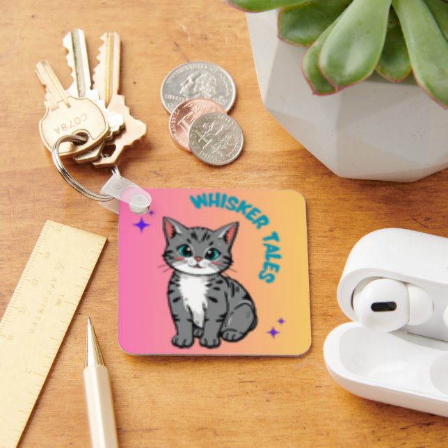 Whisker Tales Cute Grey Cat Keychain  (Desk)