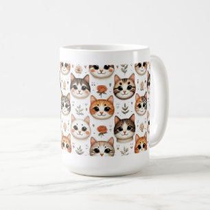 Whisker Wonderland: A Symphony of Feline Faces and Coffee Mug