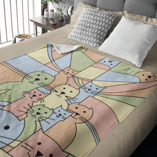 Whisker Wonders' Cats Illustration  Fleece Blanket
