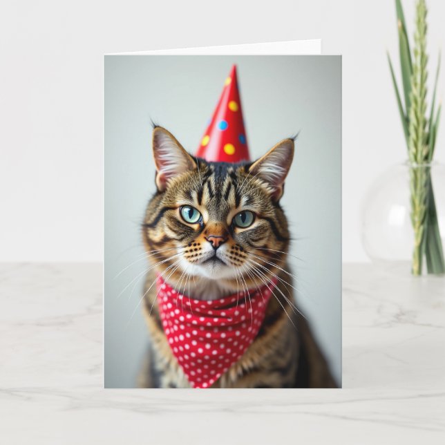 Whiskered Cat Birthday Card (Front)