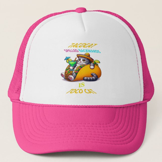 Whiskered Gastronomy: Taco and Sip Trucker Hat (Front)