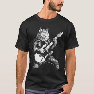 Whiskered Rockstar Cat Shredding the Strings T-Shirt