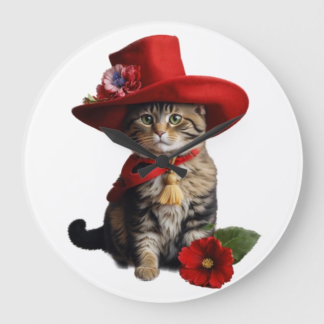 "Whiskered Watcher: Cat Wall Clock" Large Clock (Front)