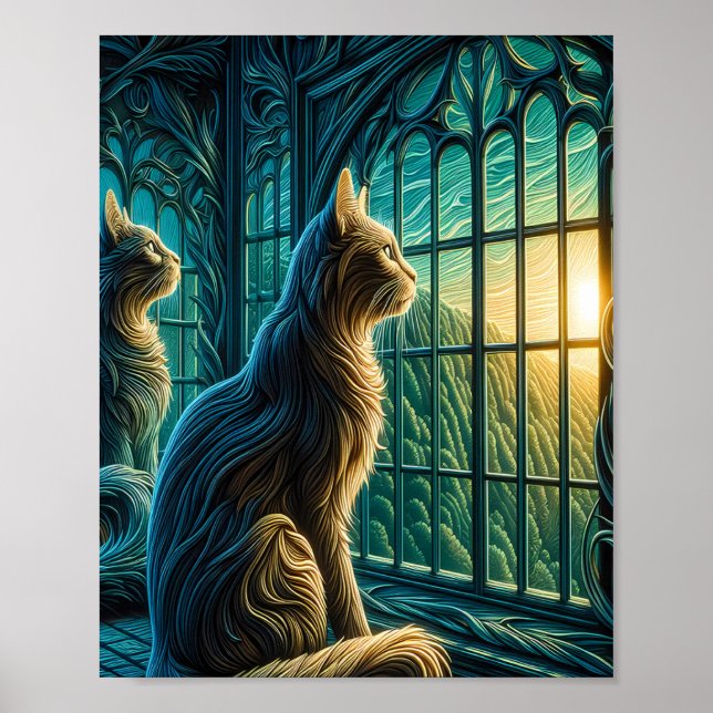 Whiskered Watchers by the Window Poster (Front)