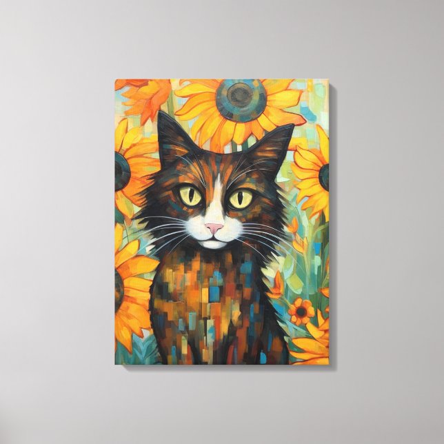 Whiskers and Sunflower Delight Cat Lover's Canvas Print (Front)