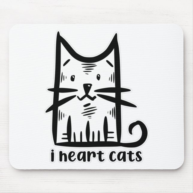 Whiskers Cat, I heart cats Mouse Mat (Front)