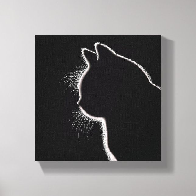 Whiskers in the Dark | Cat Whisker Silhouette Canvas Print (Front)