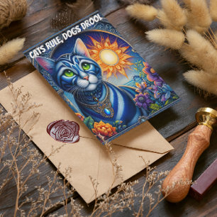 Whiskers of Light: A Cat Basking in the Sun Postcard