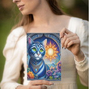 Whiskers of Light: A Cat Basking in the Sun Postcard