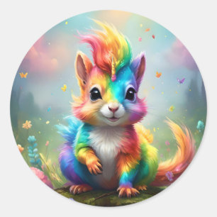 Whiskers of Wonder: The Rainbow Unicorn Squirrel  Classic Round Sticker