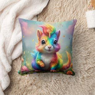 Whiskers of Wonder: The Rainbow Unicorn Squirrel  Cushion