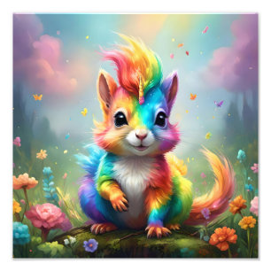Whiskers of Wonder: The Rainbow Unicorn Squirrel Photo Print
