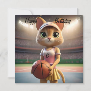 "Whiskers on the Court" Netball Or Basketball Cat, Card