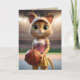"Whiskers on the Court" Netball Or Basketball Cat, Card