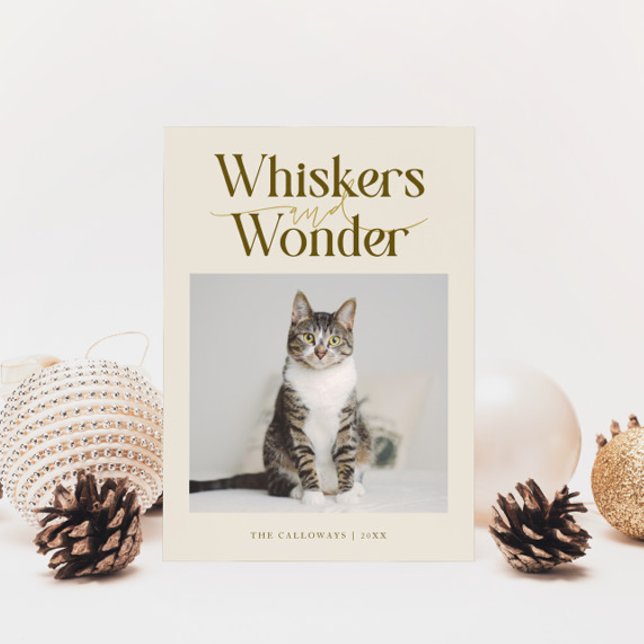 Whiskers & Wonder Cat Photo Cream Christmas Holiday Card (Creator Uploaded)
