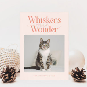 Whiskers & Wonder Cat Photo Peach Christmas Holiday Card