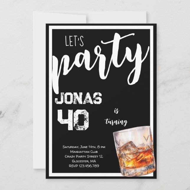 Whiskey adults birthday party invitation (Front)