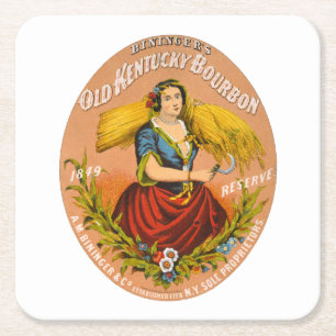 Whiskey Advertising Label, Circa 1860. Square Paper Coaster