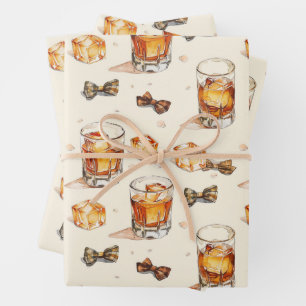 Whiskey and bow ties design wrapping paper sheet