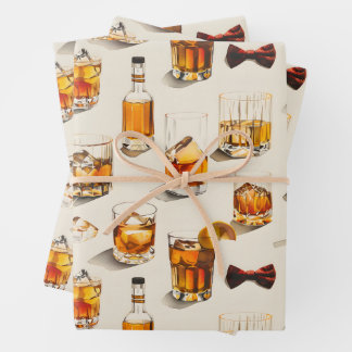 Whiskey and bow ties design wrapping paper sheet