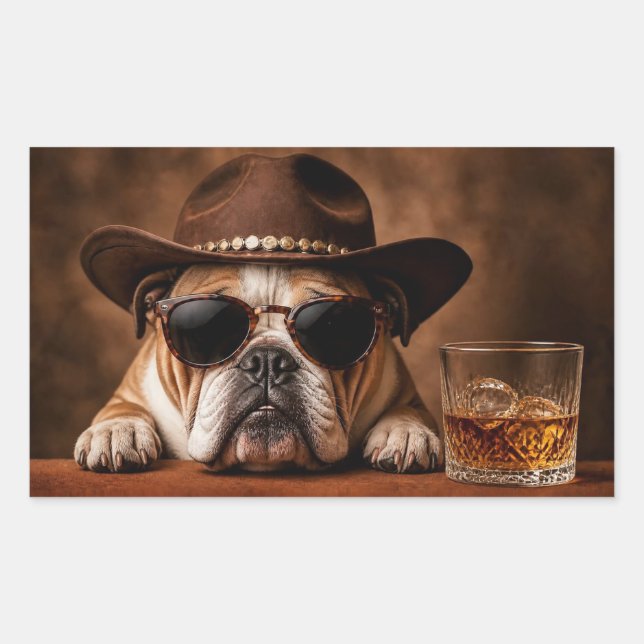 Whiskey and Bull Dog Super Cute Sunglasses Rectangular Sticker (Front)