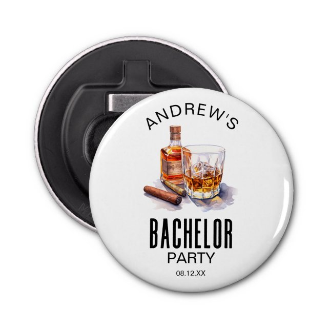 Whiskey and Cigar Modern Bachelor Party Bottle Opener (Front)