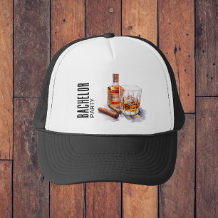 Whiskey and Cigar Modern Bachelor Party Trucker Hat