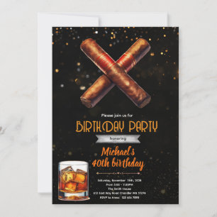 Whiskey and Cigars Birthday Invitation