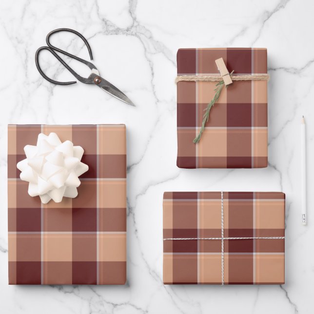 Whiskey and Livid Brown Plaid Wrapping Paper Sheet (Front)
