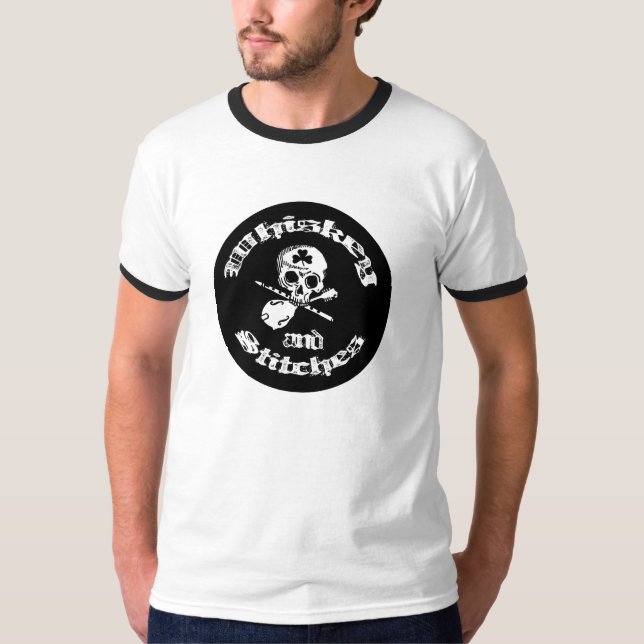 Whiskey and Stitches Men's Ringer Tee (Front)