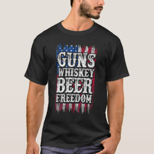 Whiskey Beer Freedom Graphic American Flag USA Pat T-Shirt