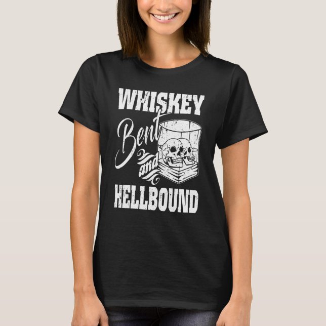 Whiskey Bent and Hellbound   White Skulls Wine Gla T-Shirt (Front)