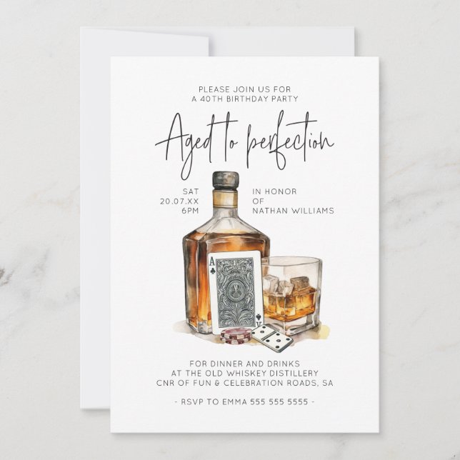 Whiskey Birthday Invitation Poker Party Invitation (Front)