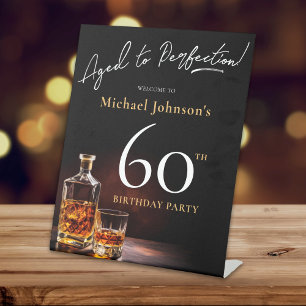 Whiskey Black Gold 60th Birthday Party Welcome Pedestal Sign