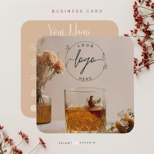 Whiskey Boho Flowers Aesthetic Square Business Card