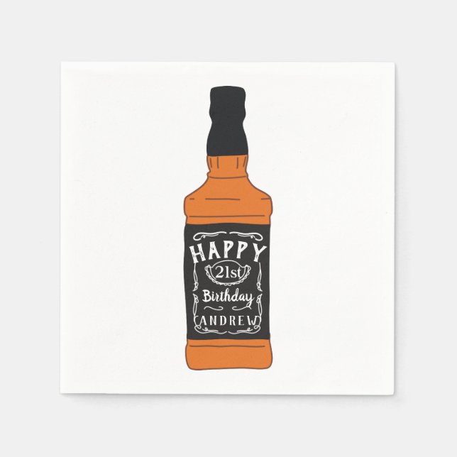 Whiskey Bottle 21st Birthday Whiskey Lovers Napkin (Front)