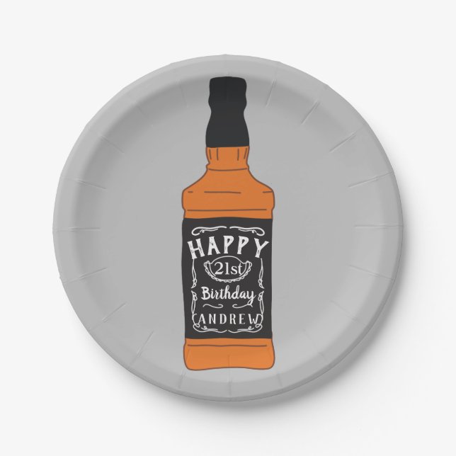 Whiskey Bottle 21st Birthday Whiskey Lovers Paper Plate (Front)