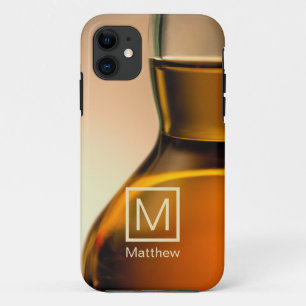 Whiskey Bottle Cloese-Up With Monogram And Name iPhone 11 Case