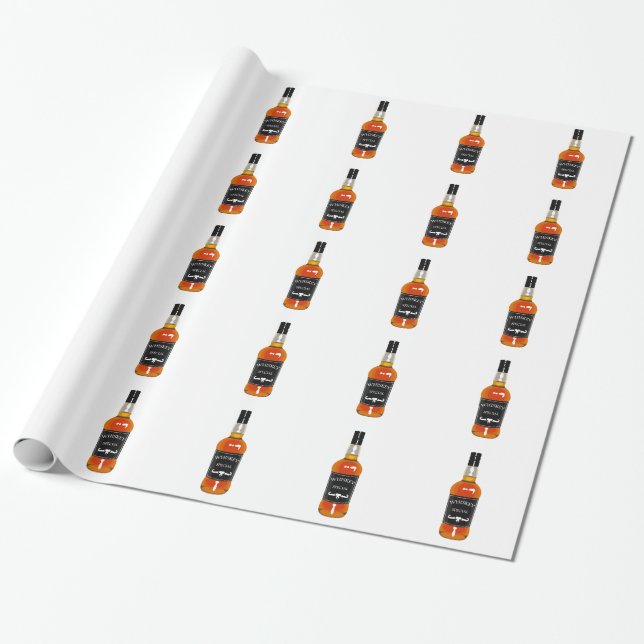 Whiskey Bottle Drawing Isolated On White Backgroun Wrapping Paper (Unrolled)