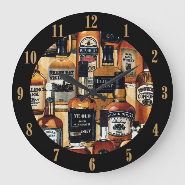 Whiskey Bottles Pattern  Large Clock (Front)