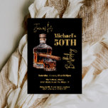 Whiskey Bourbon and Cigar Birthday Invitation<br><div class="desc">Watercolor bouron or whiskey Cigar Birthday Party. Features a bottle of bourbon or whiskey, a glass on the rocks and a cigar on a black background with gold coloured fonts. Great for a manly men's milestone birthday. To make more changes go to Personalise this template. On the bottom you’ll see...</div>