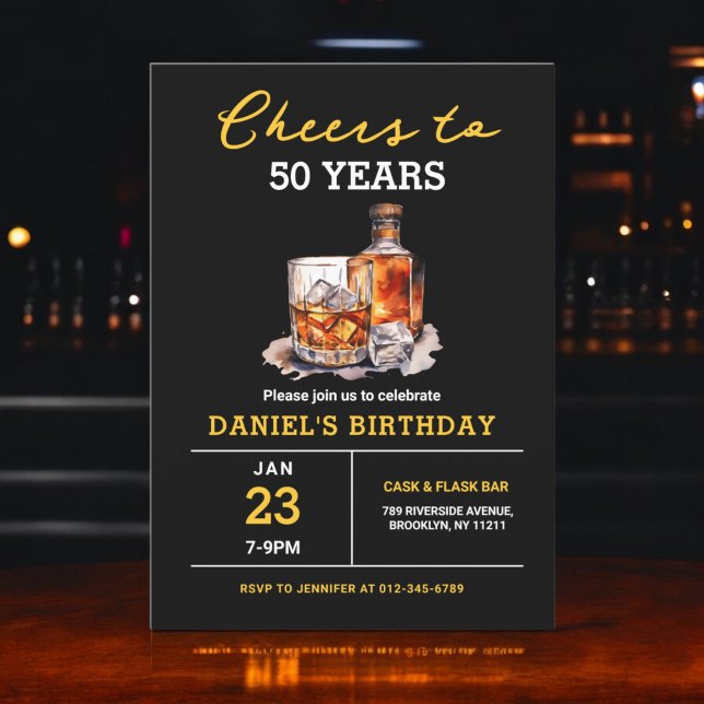 Whiskey Bourbon Cheers to 50 Years Birthday Party Invitation (Creator Uploaded)