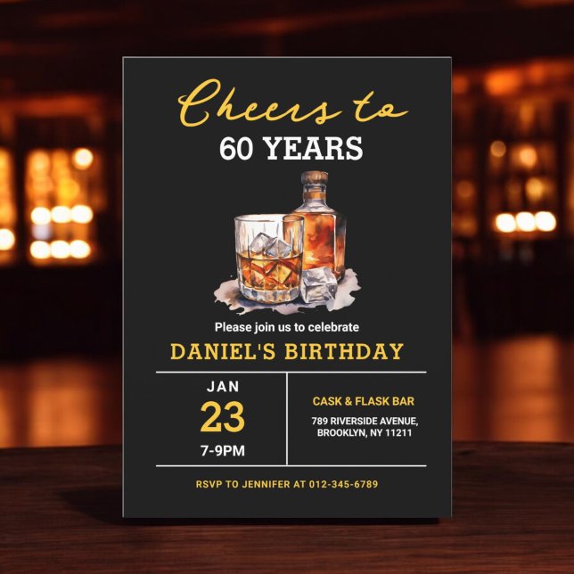 Whiskey Bourbon Cheers to 60 Years Birthday Party Invitation (Creator Uploaded)