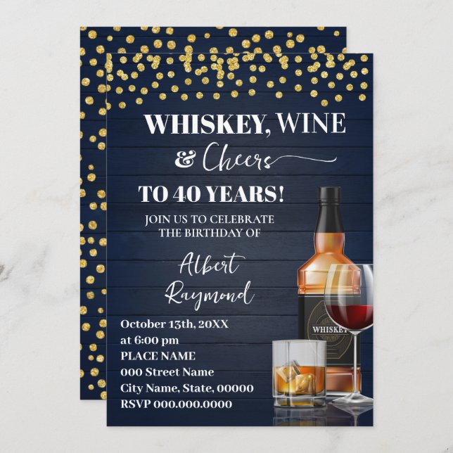 Whiskey & Cheers Adult Birthday Party Invitation (Front/Back)
