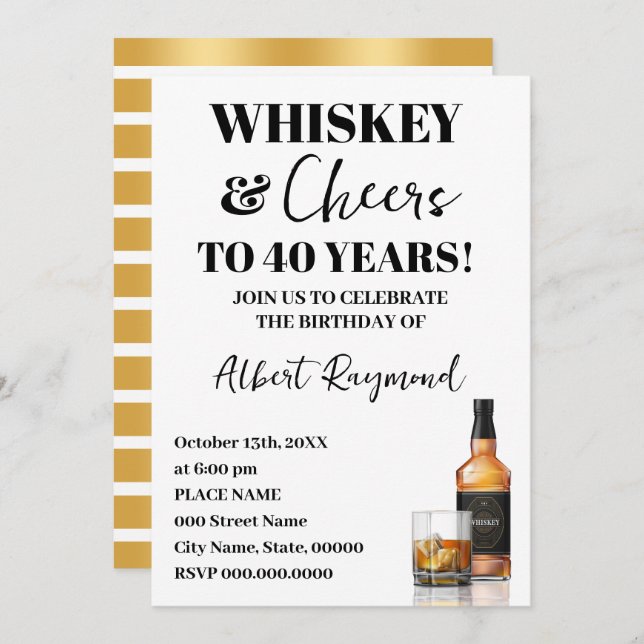 Whiskey & Cheers Adult Birthday Party Invitation (Front/Back)