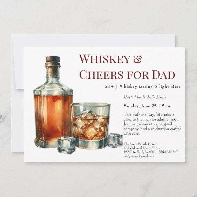 Whiskey & Cheers – Editable Father’s Day  Invitation (Front)