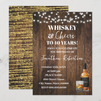Whiskey & Cheers Western Adult Birthday Party Invitation