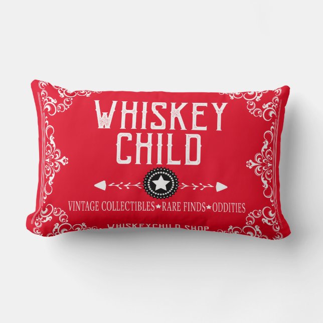 WHISKEY CHILD - Red Pillow w/Vintage Collectibles (Front)