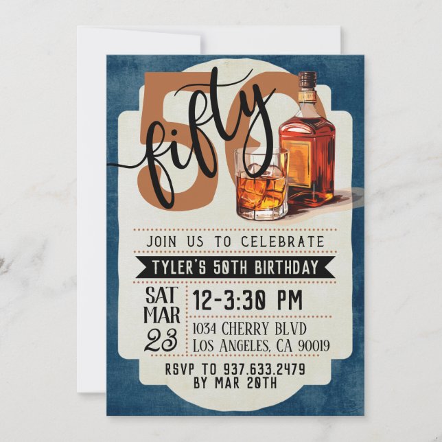 Whiskey & Cigars 50th Birthday Invitation (Front)