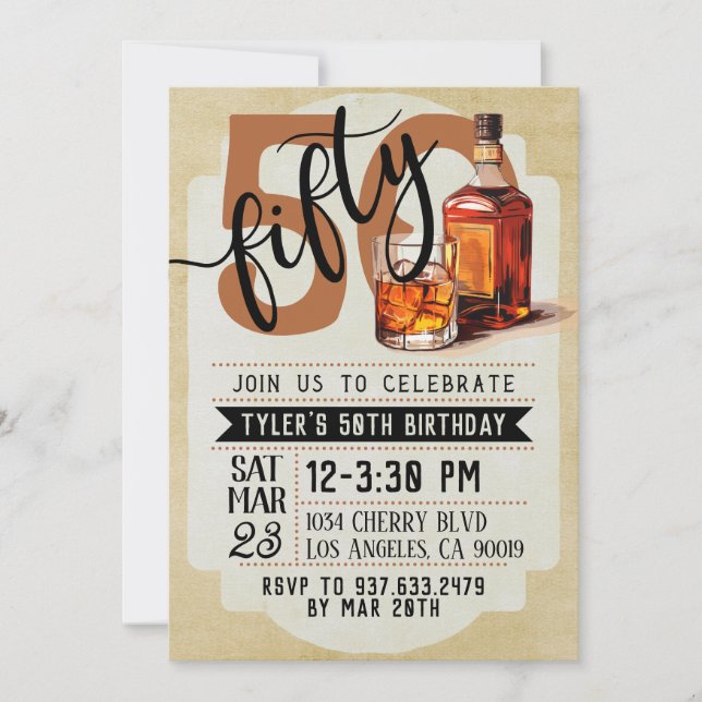 Whiskey & Cigars 50th Birthday Invitation (Front)